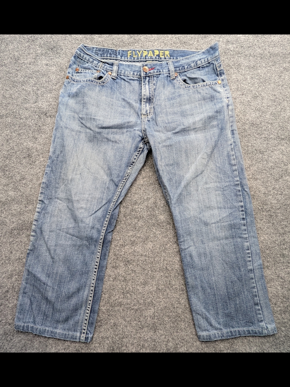Flypaper Jeans Men's 38x30 Blue Light Wash Embroidered Pockets READ DESCRIPTION